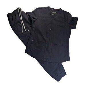 EUC - Fabletics Scrubs Set - Women's Small Top/Medium (Short) Joggers - Black